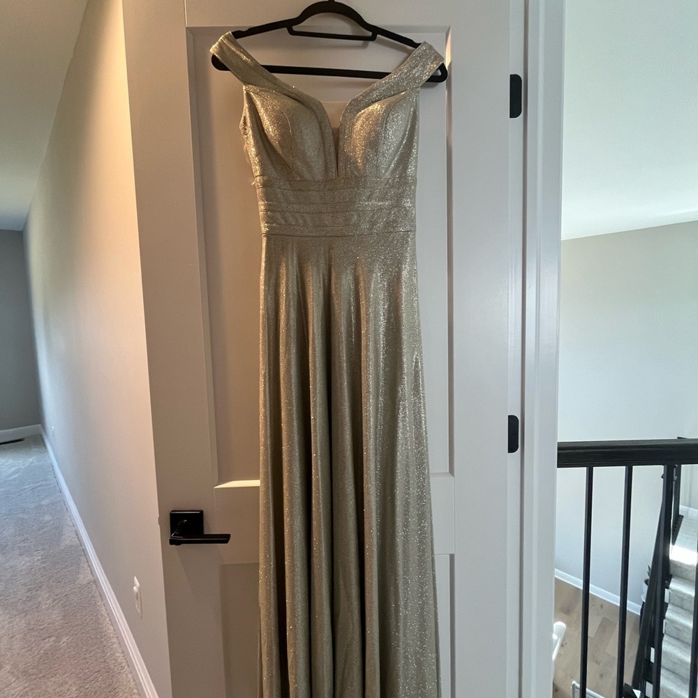 Gold Sparkle Off-Shoulder Evening Gown